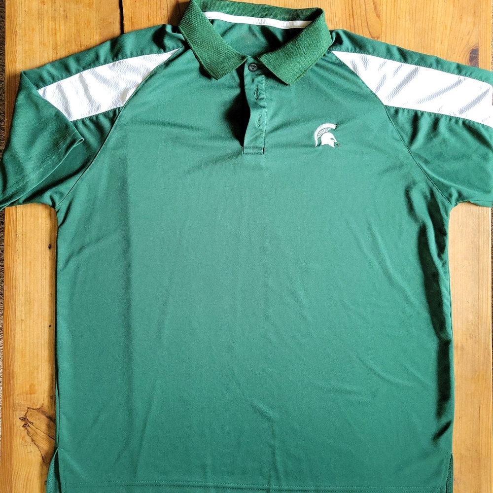 Michigan State Spartans Shirt Mens L Green White Champion Polo Logo NCAA Sparty